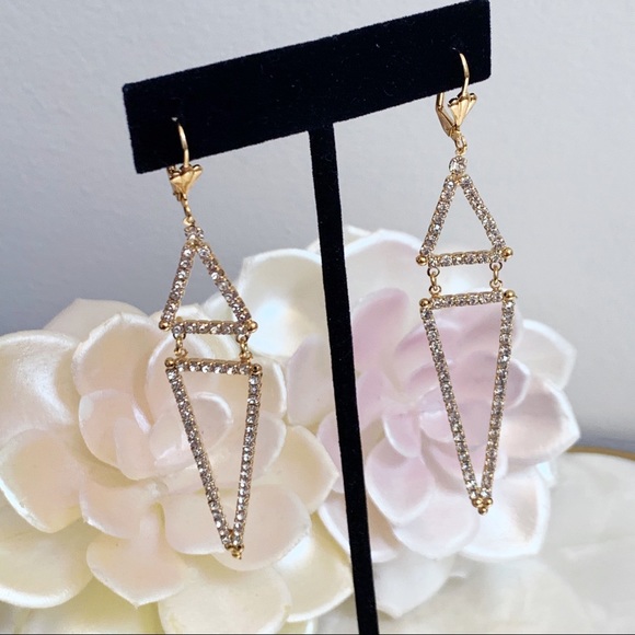 Jewelry - Gold Tone Rhinestone Triangle Fashion Earrings